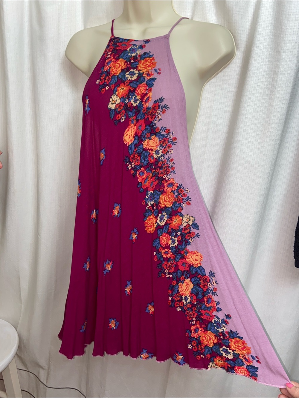 Free People Halter Mini Dress in Magenta, Lilac & Blue Floral Print